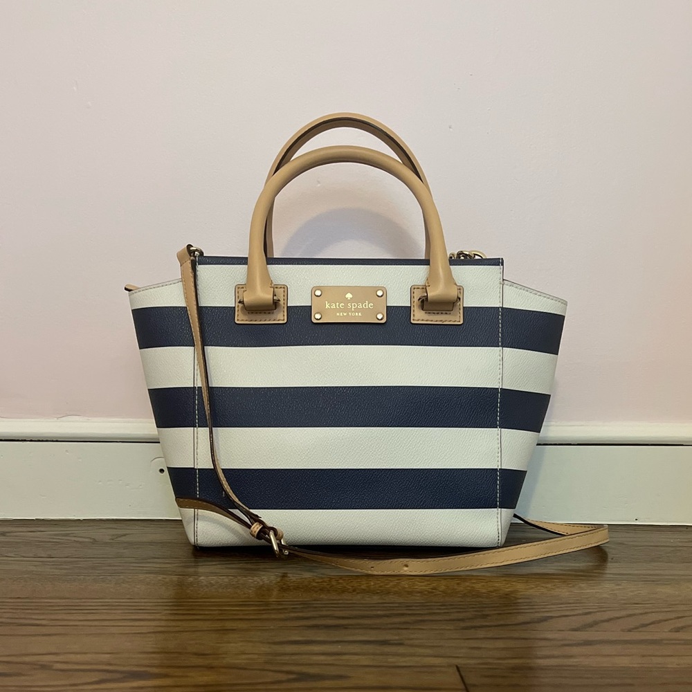 Kate Spade Wellesley Small Camryn Navy and White Striped Crossbody Bag